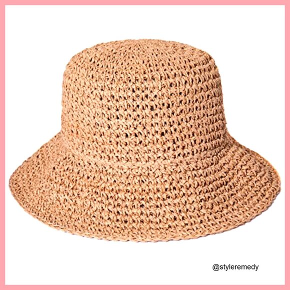 Straw Bucket Sun Hat Wide Brim Packable Floppy Beach Hat main image 5